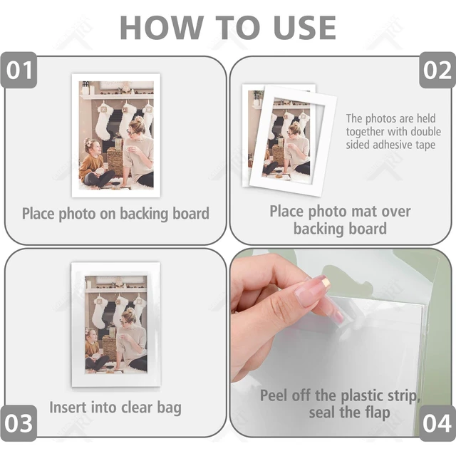 Alt view image 4 of 7 - Pack of 100 5x7 WHITE Picture Mats Mattes with White Core Bevel Cut for 4x6 Photo + Back + Bags