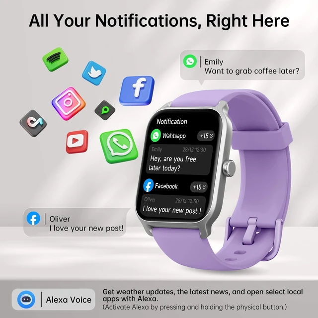 Alt view image 3 of 7 - Smart Watch for Women, 46mm Large Screen Fitness Tracker with Alexa for iPhone/Android/Samsung, Bluetooth Call & Notification Alerts, 101+ Sport Modes, Sleep/Heart Rate Monitor, 10 Day Battery