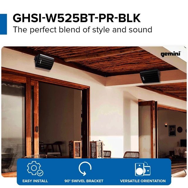 Alt view image 2 of 7 - Outdoor Bluetooth Speakers, Daisy-Chain Pair, Wall-Mount, 5.25" 5.25" outdoor wall-mount speakers, pair - IP44 all-weather - Bluetooth & AUX, expandable - remote incl