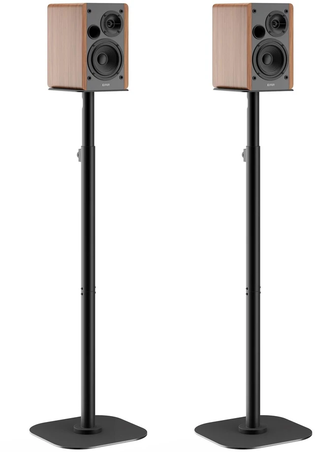 Main image of Universal Speaker Stands Pair, Height Adjustable 35"-49" Floor Speaker Stands for Bookshelf, Satellite & Surround Sound Speakers, 15 lbs Capacity, Dual Cable Management,Black
