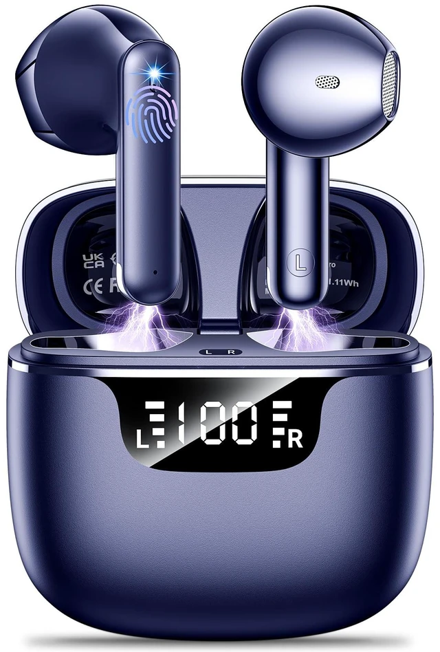 Main image of Wireless Earbuds, Bluetooth 5.4 Headphones with 42H Ultralight Ear Buds, Bluetooth Earbuds with 4 ENC Noise Cancelling Mics, HiFi Deep Bass Dual USB-C LED Display,Blue IPX6 Waterproof Earphones