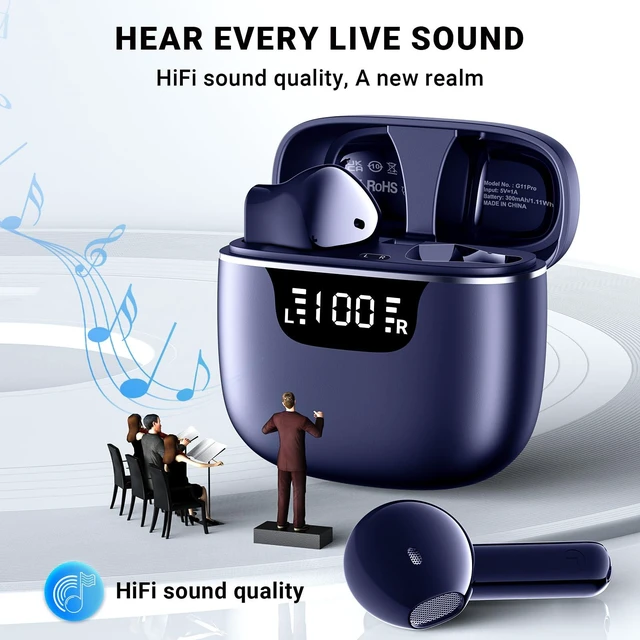 Alt view image 2 of 7 - Wireless Earbuds, Bluetooth 5.4 Headphones with 42H Ultralight Ear Buds, Bluetooth Earbuds with 4 ENC Noise Cancelling Mics, HiFi Deep Bass Dual USB-C LED Display,Blue IPX6 Waterproof Earphones