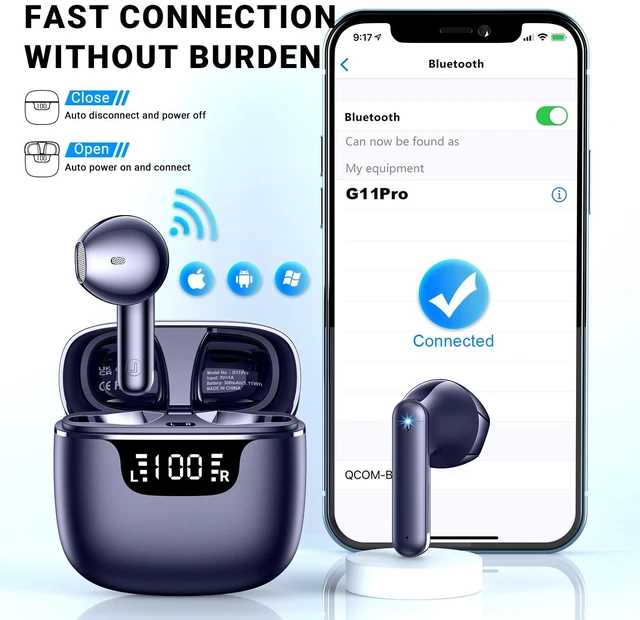 Alt view image 6 of 7 - Wireless Earbuds, Bluetooth 5.4 Headphones with 42H Ultralight Ear Buds, Bluetooth Earbuds with 4 ENC Noise Cancelling Mics, HiFi Deep Bass Dual USB-C LED Display,Blue IPX6 Waterproof Earphones