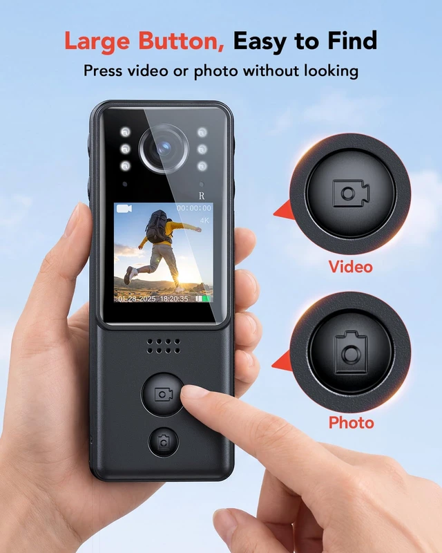Alt view image 6 of 7 - 4K Mini Body Camera, 64GB Dual Battery with Night Vision, 9H Battery charging dock, bike mount and lightweight wearable design for vlogging, cycling, security, hiking and daily use, A29