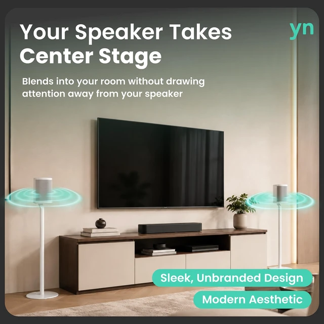 Alt view image 2 of 7 - Speaker Stands for Sonos One/One SL & Play:1, White, 2 Pack 28.2" Fixed height Speaker Stands Pair, Metal Construction, Stable Base, Rubber Feet, Built in Cable Management