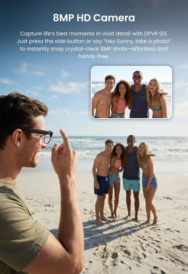 Alt view image 3 of 7 - G3 AI Smart Glasses with Camera and Bluetooth, 8MP Video Recording Glasses 8MP camera glasses with AI translation, visual recognition, voice assistant, open-ear audio and hands-free capture