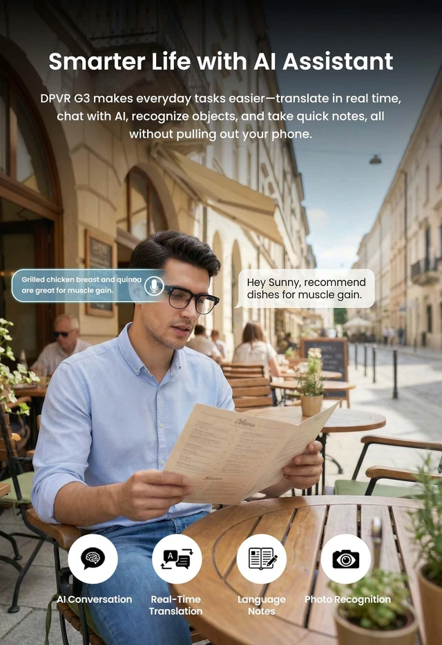 Alt view image 4 of 7 - G3 AI Smart Glasses with Camera and Bluetooth, 8MP Video Recording Glasses 8MP camera glasses with AI translation, visual recognition, voice assistant, open-ear audio and hands-free capture