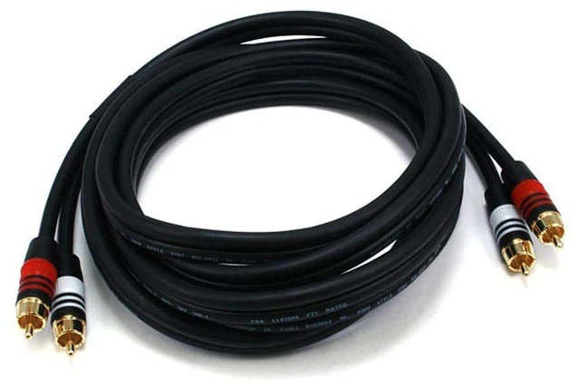 Main image of Premium RCA Cable - Dual RCA Male Plugs to Dual RCA Male Plugs, Gold Plated, 22AWG, 10 Feet, Black