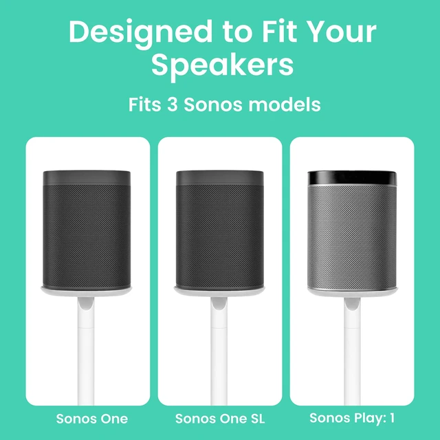 Alt view image 7 of 7 - Speaker Stands for Sonos One/One SL & Play:1, White, 2 Pack 28.2" Fixed height Speaker Stands Pair, Metal Construction, Stable Base, Rubber Feet, Built in Cable Management