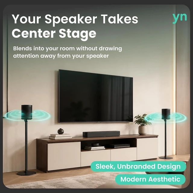 Alt view image 2 of 7 - Speaker Stands for Sonos One/One SL & Play:1, Black, 2 Pack 28.2" Fixed height Speaker Stands Pair, Metal Construction, Stable Base, Rubber Feet, Built in Cable Management
