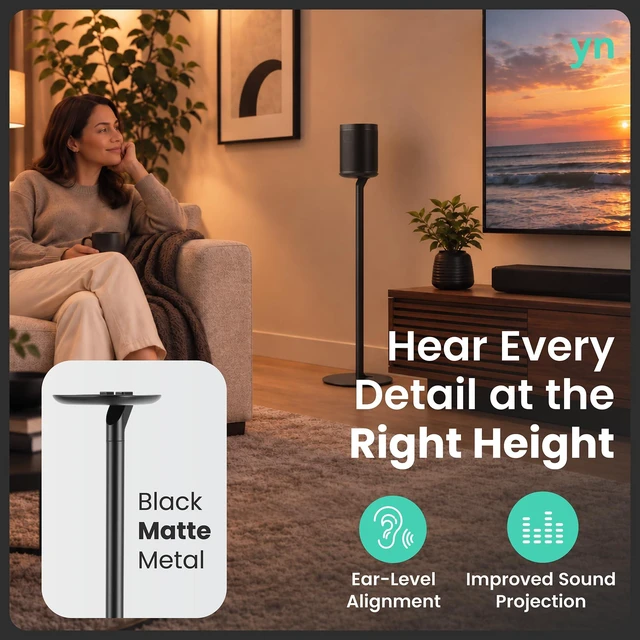 Alt view image 4 of 7 - Speaker Stands for Sonos One/One SL & Play:1, Black, 2 Pack 28.2" Fixed height Speaker Stands Pair, Metal Construction, Stable Base, Rubber Feet, Built in Cable Management