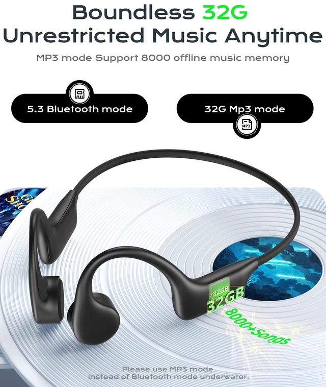 Alt view image 6 of 7 - Open Ear Sport Headphones, Wireless Bone Conduction Earphones, Built-in 32GB MP3,with Mic, IP68, Sweat & Water Resistant, Up to 8 Hours Battery, Bluetooth 5.3,for Running,Swimming,Workouts