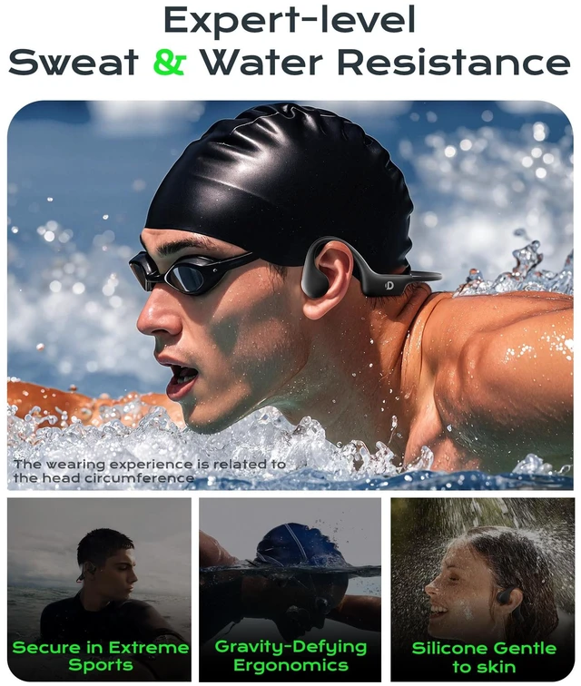Alt view image 7 of 7 - Open Ear Sport Headphones, Wireless Bone Conduction Earphones, Built-in 32GB MP3,with Mic, IP68, Sweat & Water Resistant, Up to 8 Hours Battery, Bluetooth 5.3,for Running,Swimming,Workouts