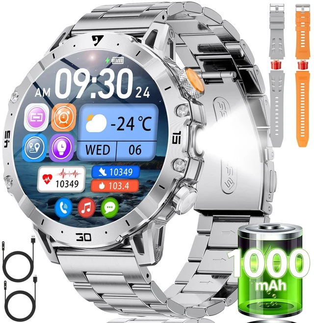 Main image of Military Smart Watch for Men,60 Days Ultra Long Battery&LED Flashlight,1.7Large Screen,IP68 Waterproof Smartwatch, Bluetooth Call,Heart Rate/Sleep Monitor,Fitness Tracker for iOS Android,Sliver