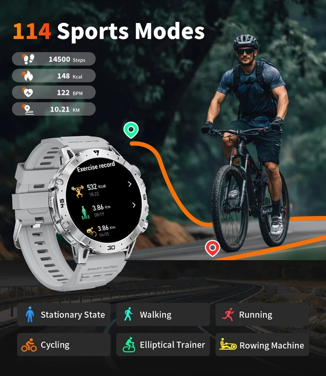 Alt view image 6 of 7 - Military Smart Watch for Men,60 Days Ultra Long Battery&LED Flashlight,1.7Large Screen,IP68 Waterproof Smartwatch, Bluetooth Call,Heart Rate/Sleep Monitor,Fitness Tracker for iOS Android,Sliver