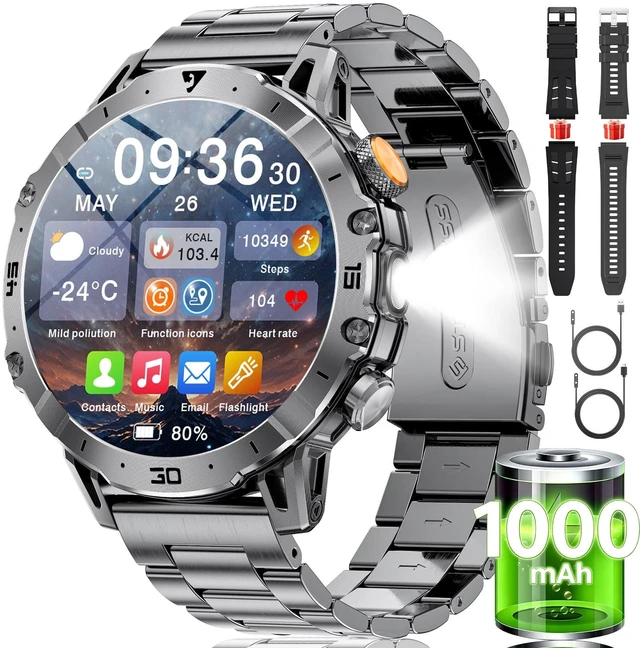 Main image of Military Smart Watch for Men,60 Days Ultra Long Battery&LED Flashlight,1.7Large Screen,IP68 Waterproof Smartwatch, Bluetooth Call,Heart Rate/Sleep Monitor,Fitness Tracker for iOS Android, Black
