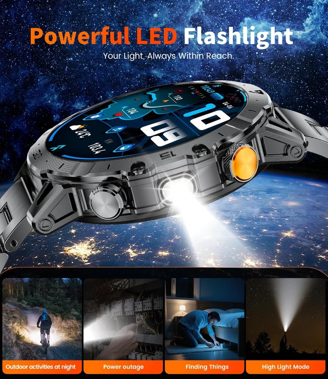 Alt view image 2 of 7 - Military Smart Watch for Men,60 Days Ultra Long Battery&LED Flashlight,1.7Large Screen,IP68 Waterproof Smartwatch, Bluetooth Call,Heart Rate/Sleep Monitor,Fitness Tracker for iOS Android, Black