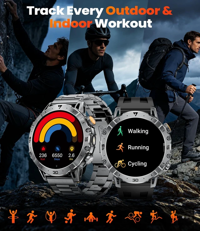 Alt view image 5 of 7 - Military Smart Watch for Men,60 Days Ultra Long Battery&LED Flashlight,1.7Large Screen,IP68 Waterproof Smartwatch, Bluetooth Call,Heart Rate/Sleep Monitor,Fitness Tracker for iOS Android, Black