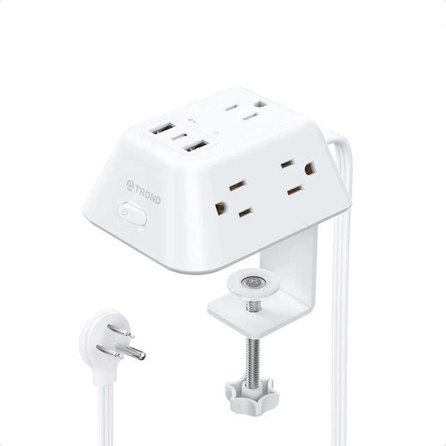 Main image of Desk Clamp Power Strip, Desk Mount Charging Station with 5 AC Outlets Surge Protector with 3 USB Ports, Fit 1.97in Tabletop Edge Thick, 6FT Flat Extension Cord for Home Office Accessories, White