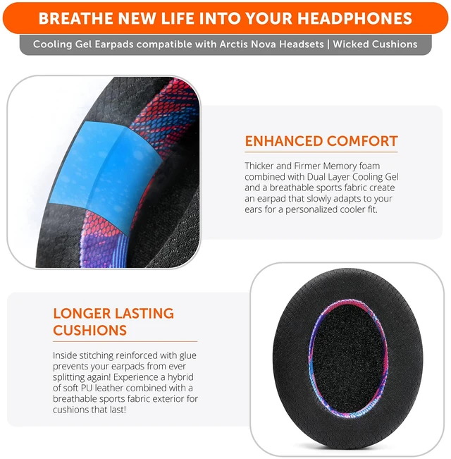 Alt view image 4 of 7 - Freeze Arctis Nova - Cooling Gel Earpads for Arctis Nova Pro Wired, 7, 5 Made by Wicked Cushions Also fits Nova 4, 3, 1 (Does Not Fit Nova Pro Wireless). Fabric, Cooling Gel Speed Racer