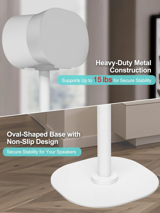 Alt view image 4 of 7 - Speaker Stands Pair for Sonos ERA 300, ERA 100 SL & ERA 100, White Custom Fit for Sonos Era, Adjustable Height 22"42", Cable Management, Heavy Duty Steel Base, Modern & Minimalist