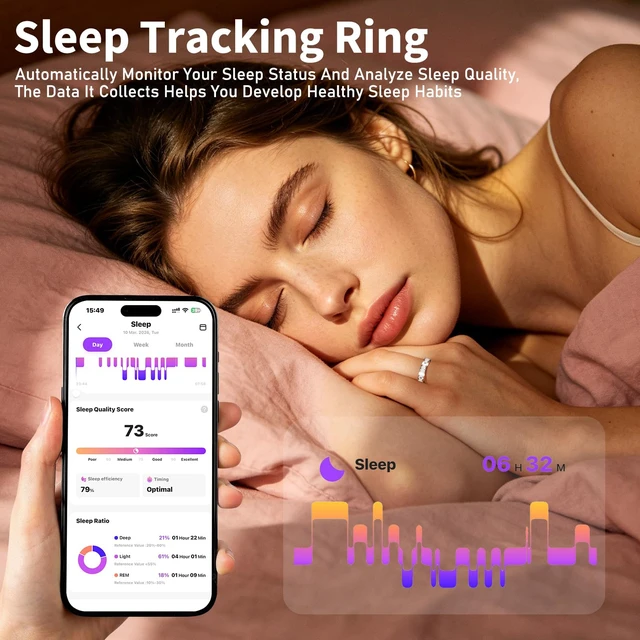 Alt view image 4 of 7 - Smart Ring for Women Fitness Ring Health Ring No Subscription Fee White 8# IP68 Waterproof with Heart Rate, Step Counting, Sleep Monitoring, for iPhone/Android
