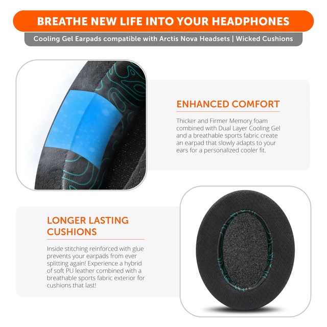 Alt view image 4 of 7 - Freeze Arctis Nova - Cooling Gel Earpads for Arctis Nova Pro Wired, 7, 5 Made by Wicked Cushions Also fits Nova 4, 3, 1 (Does Not Fit Nova Pro Wireless). Fabric, Cooling Gel Midnight FrankP