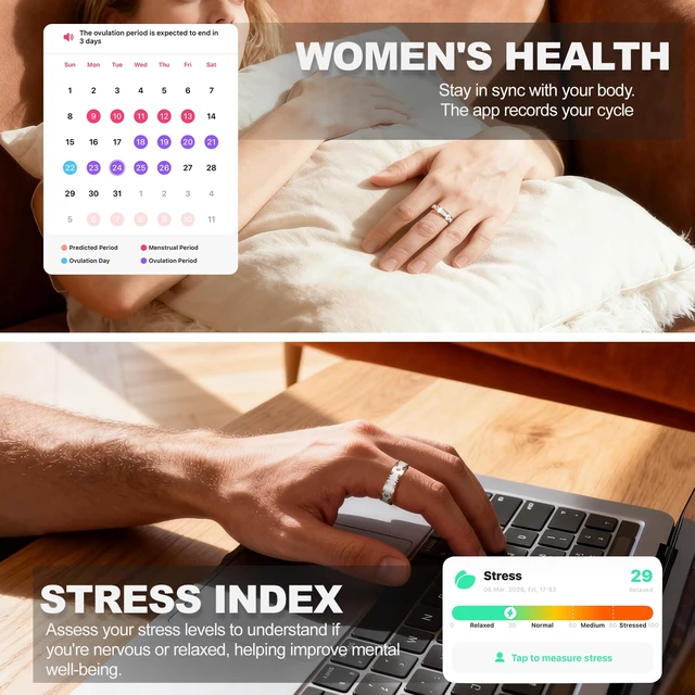 Alt view image 5 of 7 - Smart Ring for Women Fitness Ring Health Ring No Subscription Fee White 10# IP68 Waterproof with Heart Rate, Step Counting, Sleep Monitoring, for iPhone/Android