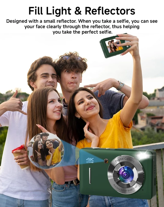 Alt view image 3 of 7 - Digital Camera for Kids, FHD 1080P 44MP Point and Shoot Digital Camera with Face Detect, Smile Capture, 16X Zoom, 20 Filters, Anti Shake, 32GB SD Card Green Compact Vintage Camera