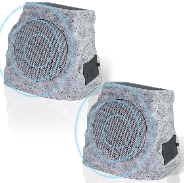 Main image of 2-Pack Solar Powered Rock Speakers Outdoor Water-Resistant with Lights 3 Mode Lights Pair Function USB Rechargeable for Patio Pool Outside Garden Party