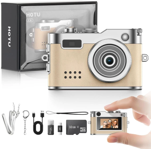 Main image of Mini Digital Camera, Keychain Camera 1080P HD with 2MP Lens, Flash, Video Recording, 32G Card Included, Portable and Compact Retro Vlog Camera for Travel, Kids, Beige