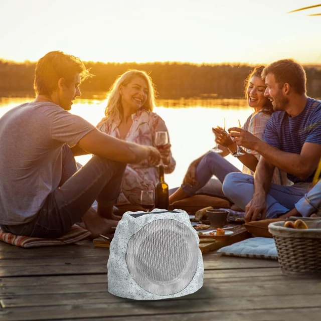 Alt view image 2 of 7 - Outdoor Speakers Solar Powered & USB-C Rechargeable, Rock Speakers TWS Pairing Wireless Outdoor Speaker Bluetooth 5.4, LED Light Show, Waterproof, ideal for Backyard BBQ, Garden, Poolside (2-Pc,Grey)