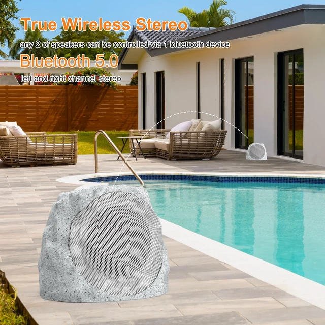 Alt view image 4 of 7 - Outdoor Speakers Solar Powered & USB-C Rechargeable, Rock Speakers TWS Pairing Wireless Outdoor Speaker Bluetooth 5.4, LED Light Show, Waterproof, ideal for Backyard BBQ, Garden, Poolside (2-Pc,Grey)