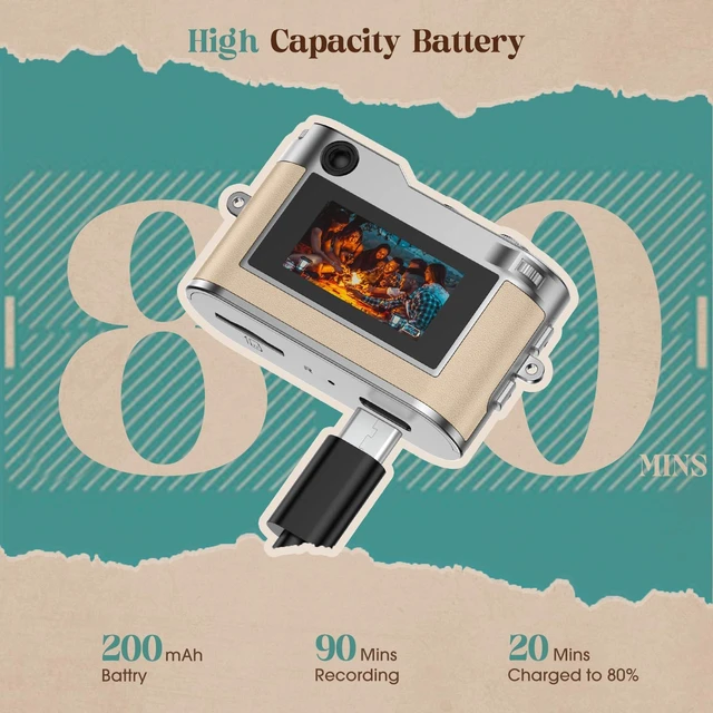 Alt view image 6 of 7 - Mini Digital Camera, Keychain Camera 1080P HD with 2MP Lens, Flash, Video Recording, 32G Card Included, Portable and Compact Retro Vlog Camera for Travel, Kids, Beige