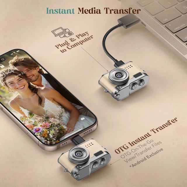 Alt view image 7 of 7 - Mini Digital Camera, Keychain Camera 1080P HD with 2MP Lens, Flash, Video Recording, 32G Card Included, Portable and Compact Retro Vlog Camera for Travel, Kids, Beige