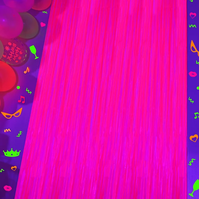 Alt view image 5 of 7 - Mega-L Glow in The Dark Party Supplies, Neon Photo Backdrop, 6 Pack 6.6x6.6 ft Fluorescent Fuchsia Foil Fringe Curtains, Glow Photo Backdrop for Birthday, Pool Party, Music Festival, Nightclub