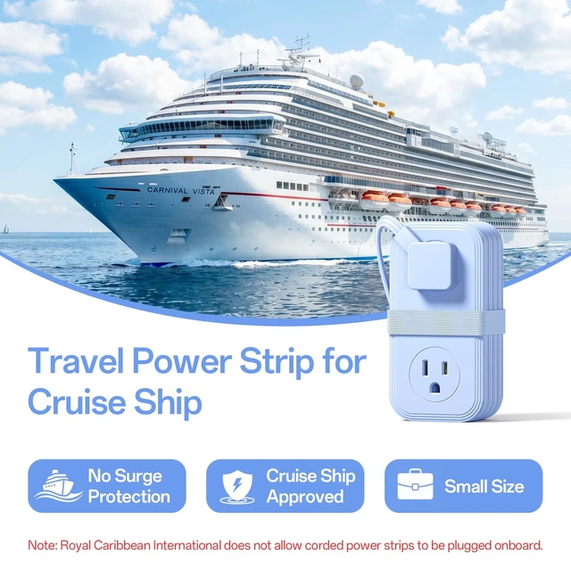 Alt view image 3 of 7 - 2 Pcs Travel Power Strip, Extension Cord with Multiple Outlets, 3.3FT Wrapped Extension Flat Plug Power Strip with 4 AC Outlets for Travel, Hotel, Cruise Approved, No Surge Protection, Blue