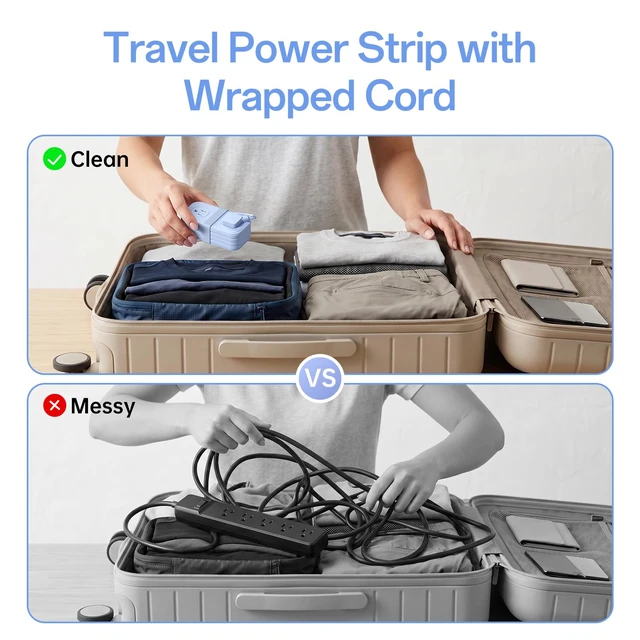Alt view image 6 of 7 - 2 Pcs Travel Power Strip, Extension Cord with Multiple Outlets, 3.3FT Wrapped Extension Flat Plug Power Strip with 4 AC Outlets for Travel, Hotel, Cruise Approved, No Surge Protection, Blue
