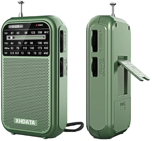Main image of D220 Portable AM FM SW Shortwave Receiver Pocket Radio, Green 2AA Battery Operated, Transistor Radio with Excellent Reception for Family or Elder (Green)