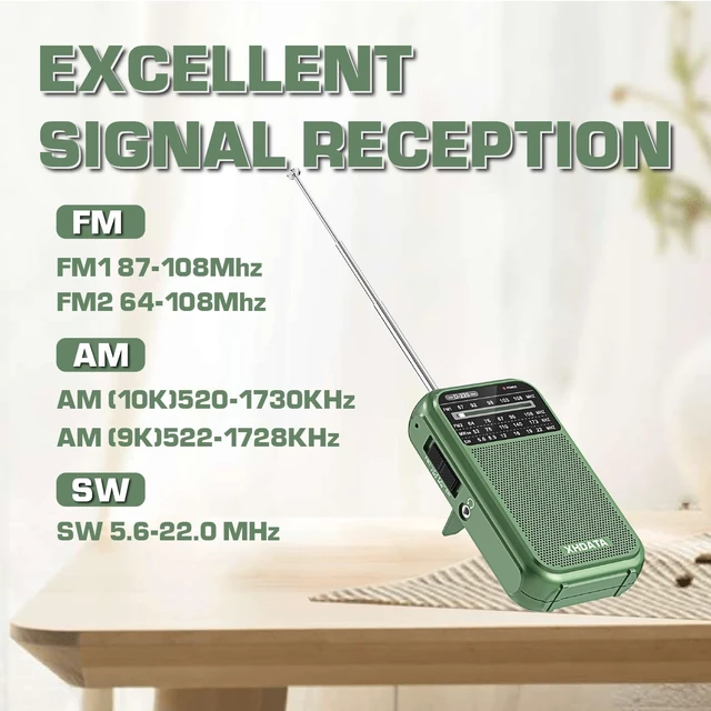 Alt view image 3 of 6 - D220 Portable AM FM SW Shortwave Receiver Pocket Radio, Green 2AA Battery Operated, Transistor Radio with Excellent Reception for Family or Elder (Green)