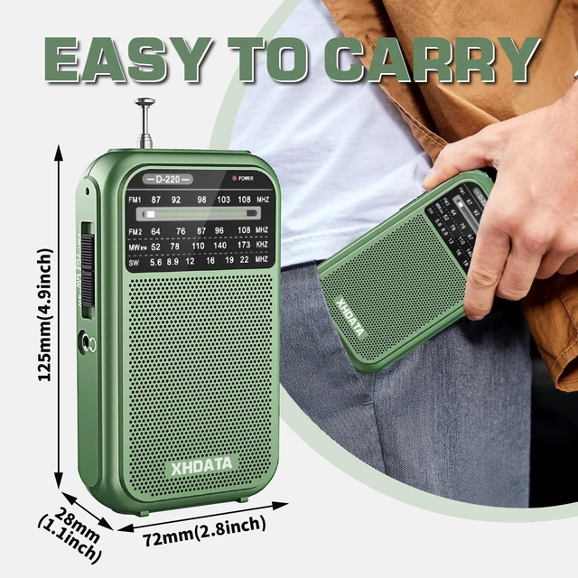 Alt view image 2 of 6 - D220 Portable AM FM SW Shortwave Receiver Pocket Radio, Green 2AA Battery Operated, Transistor Radio with Excellent Reception for Family or Elder (Green)