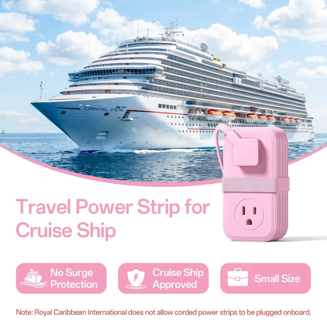 Alt view image 3 of 7 - 2 Pcs Travel Power Strip, Extension Cord with Multiple Outlets, 3.3FT Wrapped Extension Flat Plug Power Strip with 4 AC Outlets for Travel, Hotel, Cruise Approved, No Surge Protection, Pink