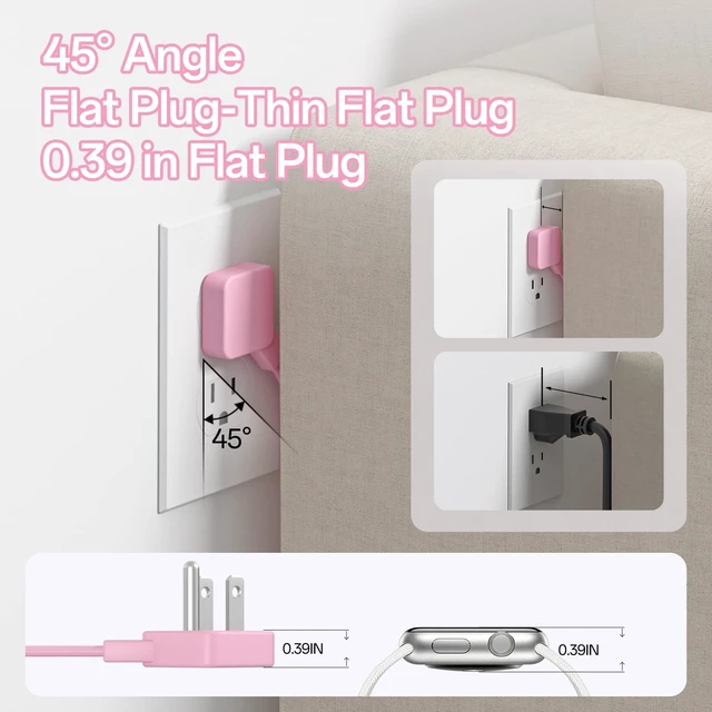 Alt view image 5 of 7 - 2 Pcs Travel Power Strip, Extension Cord with Multiple Outlets, 3.3FT Wrapped Extension Flat Plug Power Strip with 4 AC Outlets for Travel, Hotel, Cruise Approved, No Surge Protection, Pink