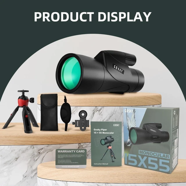 Alt view image 7 of 7 - 15x55 Monocular for Adults High Powered with Phone Adapter and Tripod Large BAK4 Prism & FMC Lens, IPX7 Waterproof, Monocular Telescope for Bird Watching, Wildlife Viewing, Travel, Hiking, Sports