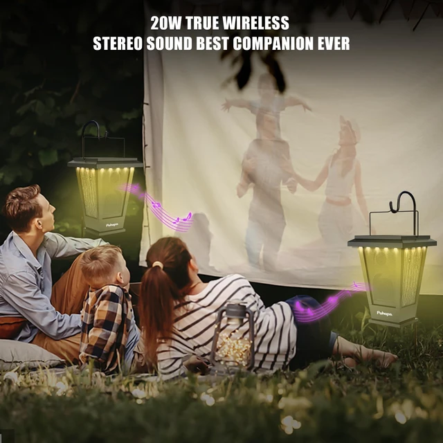 Alt view image 2 of 7 - Bluetooth Speakers Waterproof, Solar Powered 2 Packs True Wireless Stereo Sound 20W Auto Dual Pairing Indoor Outdoor Speakers with 20 Piece Sound Responsive Colored LED Lights, Richer Bass