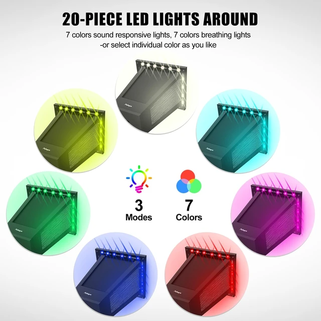 Alt view image 4 of 7 - Bluetooth Speakers Waterproof, Solar Powered 2 Packs True Wireless Stereo Sound 20W Auto Dual Pairing Indoor Outdoor Speakers with 20 Piece Sound Responsive Colored LED Lights, Richer Bass