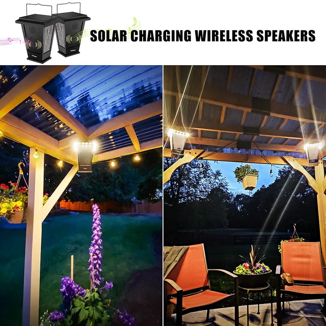Alt view image 5 of 7 - Bluetooth Speakers Waterproof, Solar Powered 2 Packs True Wireless Stereo Sound 20W Auto Dual Pairing Indoor Outdoor Speakers with 20 Piece Sound Responsive Colored LED Lights, Richer Bass