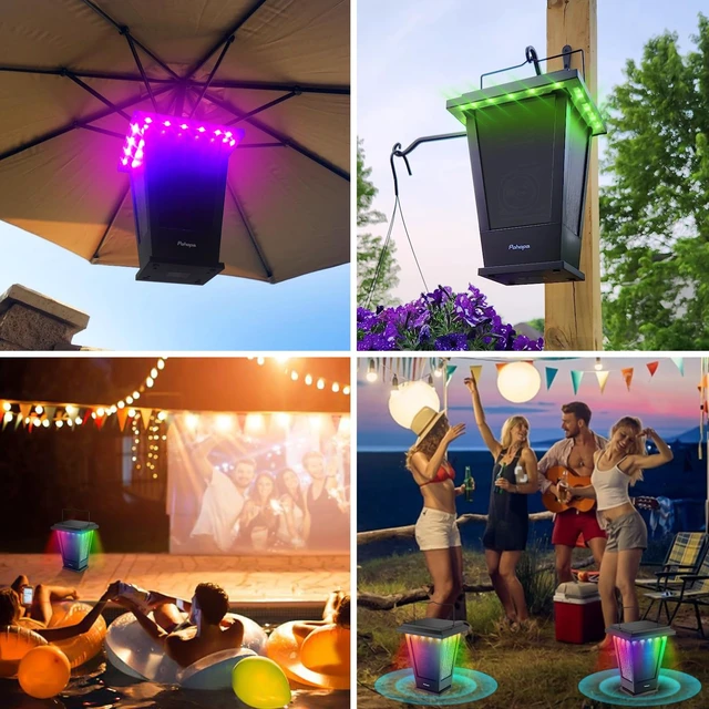 Alt view image 6 of 7 - Bluetooth Speakers Waterproof, Solar Powered 2 Packs True Wireless Stereo Sound 20W Auto Dual Pairing Indoor Outdoor Speakers with 20 Piece Sound Responsive Colored LED Lights, Richer Bass