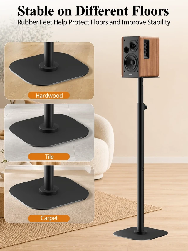 Alt view image 5 of 7 - Universal Speaker Stands Pair, Height Adjustable 35"-49" Floor Speaker Stands for Bookshelf, Satellite & Surround Sound Speakers, 15 lbs Capacity, Dual Cable Management,Black