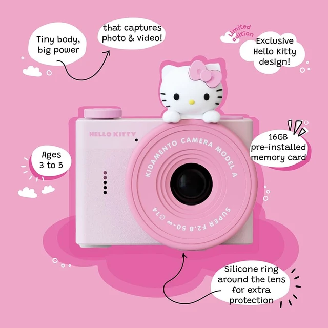 Alt view image 4 of 7 - kiimento Ultra-Compact Kids Digital Camera & Video Camcorder for Ages 35 with Selfie Lens, 16GB Memory Card, Adjustable Soft Strap Lanyard, Scavenger Hunt Momento Book Model A (Hello Kitty)